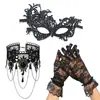 Accesorios de Halloween Set de Máscara de Encaje de Media Cara Collar Gótico Diadema Pendientes Guantes Máscara de Ojos de Mascarada