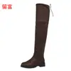Botas altas de encaje hasta la rodilla planas al por mayor en stock 2026 otoño/invierno nuevo comercio exterior talla grande botas de cuero para mujer europeas y americanas