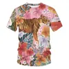 Amazon Aliexpress Cruzamento de Fronteiras Padrão de Animal e Planta Impressão 3D Verão Hip-Hop Gola Redonda Manga Curta Camiseta Venda Direta de Fábrica