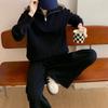 Suéter de Punto Retro con Media Cremallera y Solapa para Mujer Traje 2024 Otoño e Invierno Estilo Coreano Holgado de Color Sólido Suéter de Punto para Mujer