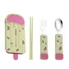 Set de Cubiertos Portátil Personalizado de Fábrica para Niños de Acero Inoxidable 304 Tenedor Cuchara Palillos de Helado Lindos Set de Tres Piezas