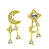 Brincos Assimétricos de Estrela e Lua Banhados, Brincos de Franja de Estrela e Lua com Zircônia, Acessórios Modernos e Elegantes