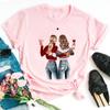 Melhores amigos camiseta feminina nova camiseta preta moda feminina bonito padrão camiseta Harajuku gola redonda top