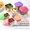Acero Inoxidable 304 Tapa de Silicona Cocina Hogar Cuadrado Plato para Dips Portátil a Prueba de Fugas Taza Dorada para Salsas con Tapa 180ml