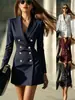 Vestido blazer de doble botonadura a rayas transfronterizo europeo y americano 2026 para mujer, de manga larga, corte entallado, elegante, adecuado para ir al trabajo, vestido corto