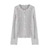 Cárdigan abrigo de punto hueco verde claro para mujer, estilo coreano otoño e invierno, estilo holgado y perezoso, suéter grueso, prenda exterior, top