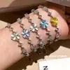 ¡Diamantes Ligeramente Chispeantes! Pulsera de Flor con Piedra Ojo de Gato Incrustada de Diamantes, Exquisita Pulsera de Estilo Coreano con Diseño Único, Joyería de Lujo Ligero para Mujer