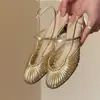 Sandalias Romanas para Mujer, Estilo Hueco de Playa, Tacón Bajo, Nuevo Estilo Francés de Resort 2026, Sensación de Alta Gama, Sandalias Tejidas de Tira Fina