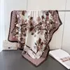 Bufanda Cuadrada Grande Floral de Seda Imitación 2025 Estampado Floral Retro Chal Profesional Versátil Bufanda con Patrón de Seda Diagonal Pañuelo para la Cabeza para Mujer