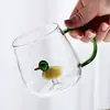 Copo de Água Animal Tridimensional de Vidro Desenho Animado Copo Criativo para Casa Fofo Transparente Estilo Ins Resistente ao Calor Copo de Leite