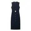 Para Aliexpress Venda Quente Estilo Europeu e Americano Roupas Femininas Transfronteiriças Vestido Midi Sem Mangas com Decote em V e Cinto