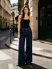 Jeans de Mujer Transfronterizos Europeos y Americanos Hme, Ajuste Holgado Adelgazante, Líneas Empalmadas, Pantalones de Pierna Ancha Largos hasta el Suelo con Caída Temu