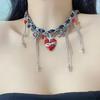. es
collar de cruz con borla de estrella de amor rojo espinas aprisionantes subcultura y2k cuero multicapa cadena clavícula marea