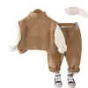 Conjunto de sudadera con forro polar de invierno para niños transfronterizo 2026 nuevo estilo chaleco grueso con capucha para niño pequeño conjunto de tres piezas