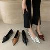 Zapatos de tacón alto con punta abierta para mujer, novedad de verano 2024, de piel suave y con tacón bajo y puntiagudo.