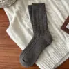 Calcetines de Lana Retorcida para Mujer, Engrosados para Otoño e Invierno, Calcetines Cálidos de Media Pantorrilla, Estilo Japonés, Color Sólido, Sencillos, Calcetines Grises Holgados para Invierno