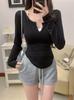 Conjunto de Duas Peças Han Man de Verão para Mulheres com Alça Decote V Manga Longa Puro Desejo Super Figura Garota Sensual Top Microtransparente