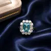 Promoción de transmisión en vivo: Anillo de mujer con diamante amarillo, gema de topacio simulado de corte esmeralda rectangular, anillo ajustable