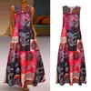 Vestido estampado vintage popular de Amazon algodón y lino talla grande top para mujer cuello en V sin mangas bolsillo verano gran vuelo