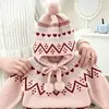 Conjunto de punto Fair Isle para niña de otoño e invierno, que incluye gorro de punto, suéter y prenda exterior, combinado con una falda plisada - un atuendo de dos piezas