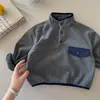 Camisa Polo Infantil Fleece Dupla Face Outono e Inverno Jaqueta Meio Zíper para Meninos e Meninas com Forro de Fleece Tendência Body Liso para Bebês Meninas