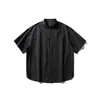 Roupa Masculina Beijie Verão 2026 Nova Camisa de Manga Curta com Gola Alta Masculina Simples de Cor Sólida Jaqueta Solta de Manga Meia