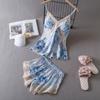 Camisón de Verano para Mujer Cuello en V Sexy Tirantes Finos Pijama de Seda Helada para Mujer Encaje Falda Deseo Puro Seda Francesa Ropa para el Hogar
