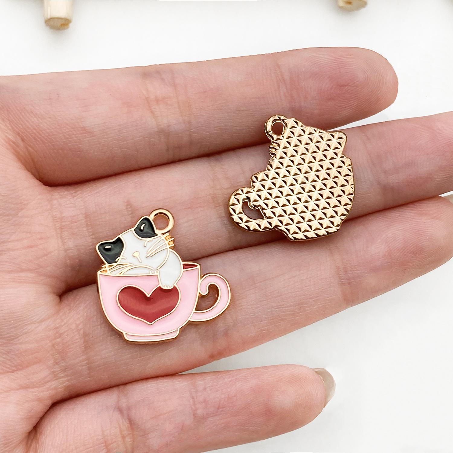 19424-X-白色锌合金滴油茶杯猫粉杯子20x19mm-1