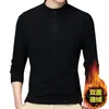 Camiseta de manga comprida masculina veludo dupla face botão gola semi-alta inverno homens de meia-idade suéter camisa base quente