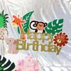 Decoración de pastel para fiesta de verano, tarjeta creativa con temática de animales y bebida verde, tarjeta para fiesta en la playa