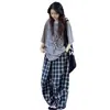 Conjunto de Verano para Niñas 2026 Nuevo Casual Estilo Coreano Verano Estampado de Letras Manga Corta con Pantalones a Cuadros Conjunto de Dos Piezas