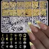Caja Mixta de Joyería para Uñas Artísticas de 24 Compartimentos Transfronteriza, Remaches Dorados y Plateados, Estrellas tipo Starburst, Parches de Joyería para Uñas Artísticas de Aleación