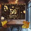 Amazon Nueva Tela de Bandera Tema Negro Dorado Decoración de Cumpleaños Banner Feliz Cumpleaños Fondo de Fotografía Tela de Bandera