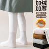Nuevos calcetines de baile cálidos de terciopelo de visón de cintura alta para invierno, calcetines de baile cálidos compuestos de rayas anchas, pantimedias de color sólido retro
