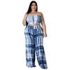 Conjunto de dos piezas de Amazon para mujer, moda europea y americana, estampado tie-dye, cruzado en el pecho, sin espalda, sexy, talla grande, 2022