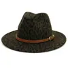 Chapéu de Jazz de Lã Estilo Britânico com Estampa de Leopardo para Outono e Inverno para Homens e Mulheres Chapéu de Aba Larga Europeu e Americano Chapéu Fashion de Aba Larga e Aba Reta