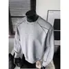 Moletom Casual Retro Americano com Gola Redonda Masculino 2026 Nova Marca Tendência Patchwork Design com Rebites Moletom Solto Masculino