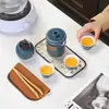 Juego de Té de Viaje Portátil para Acampar al Aire Libre, Equipo para Preparar y Beber Té con Taza de Preparación Rápida, Una Tetera y Tres Tazas