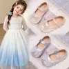Girls' Princess Shoes 2026 Autumn New Style Sequins Rhinestones Bow Knot Single Strap Soft Sole Performance Shoes Silver Loafers