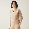 2025 Nuevo Suéter de Cachemira Engrosado Otoño e Invierno Traje de Dos Piezas para Mujer Suéter Holgado Cuello Polo de Cachemira Pantalones de Pierna Ancha