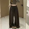 Pantalones de encaje grises de cintura alta de pierna ancha para mujer, nuevo estilo de otoño, holgados, versátiles, con caída, estilo perezoso, casual deportivo BF