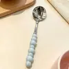 Aço Inoxidável 304 Cabo de Cerâmica Colher Pérola de Quatro Cores Alta Aparência Colher de Sobremesa Doméstica Talheres Criativos para Culinária Ocidental