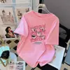 Camiseta Estampada Fofa de Verão com Gola Redonda para Mulheres 2026 Novo Design Marca Americana Tendência Desenho Animado Top Oversized
