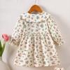 25 Vestido Nuevo Estilo Coreano Primavera y Otoño para Niñas Bebé Pastoral Floral Cuello de Muñeca Algodón Puro Manga Larga Falda de Princesa