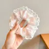 Scrunchie lenço quadrado estilo pastoral francês para meninas e crianças, elástico de cabelo doce com laço para coques, acessório de cabelo