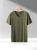 Camiseta de Manga Corta con Cuello en V de Seda de Hielo de Comercio Exterior para Hombre, Verano, Color Puro, Seda de Hielo Fresca, Manga Media, Delgada, Elástica, Secado Rápido