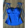 Top Tubo Exquisito con Cordones Azul Klein para Mujer, Se Puede Usar como Capa Interior o Exterior, Chaleco que Ceñe la Cintura, Elegante y de Corte Ajustado