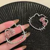 Brincos de Gatinho Prateados com Pedras por Toda Parte para Mulheres, Brincos Estilosos Exagerados Retrô, Design Fofo de Nicho, Brincos Doces e Descolados
