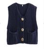 Colete de Tricô para Comércio Exterior Europeu e Americano Design de Ponto Grosso Feminino Senso de Design Botão Grande Elegante Casual Cor Sólida Bolso Colete Suéter