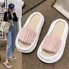 Novidade 2026 Chinelos Femininos de Pelo com Solado Grosso e Bico Redondo de Uma Tira, Chinelos Fashion para Casa e Exterior para Estudantes Preguiçosos